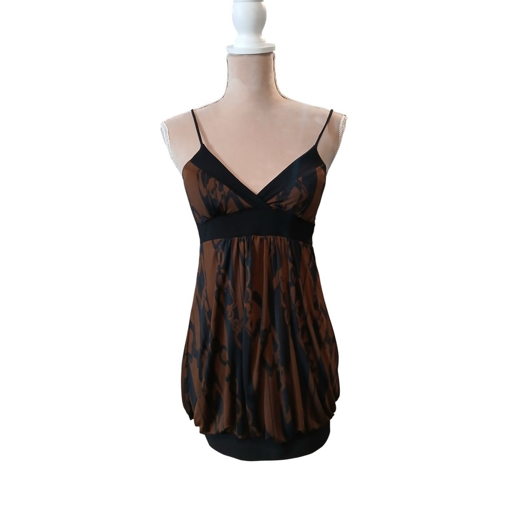 Janette Brown Black Abstract Chain Print Empire Waist Cami Top Size Medium Y2k
